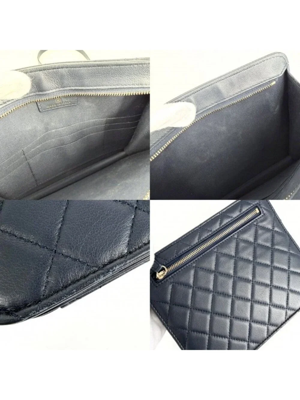 Chanel Shoulder Bag Quilted CC Logo Bag Crossbody Lambskin Navy Gold Silver